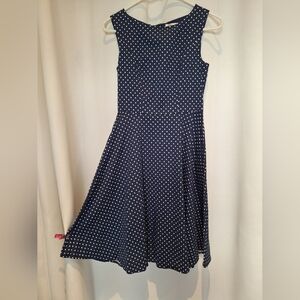 Gardenwed Navy With White Polka Dot Retro Dress Size Small